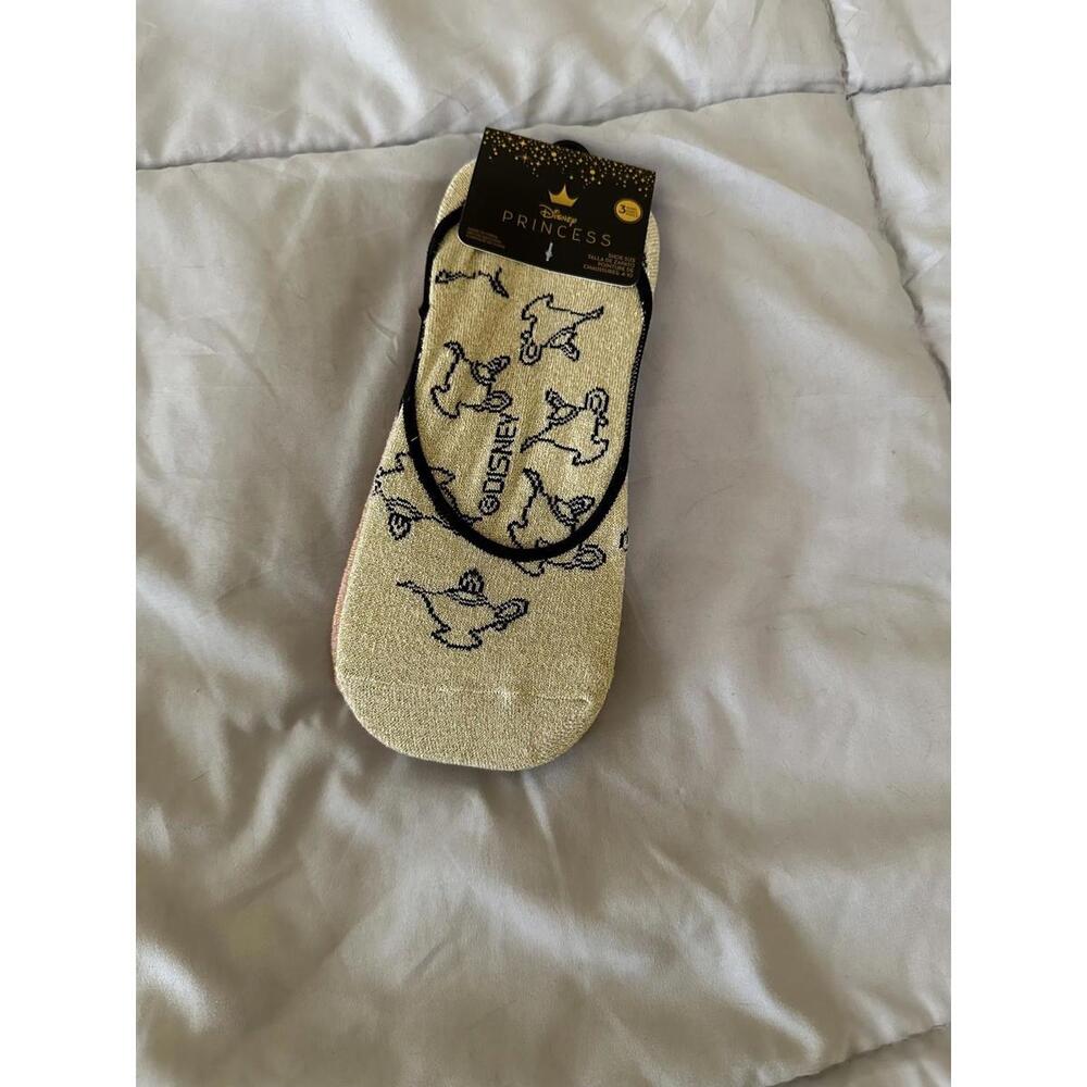 Disney Princess Ladies No-Show Shoe Liner  Socks Metallic Print  3 Pack